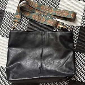 Black Pleather bag Patterned Strap